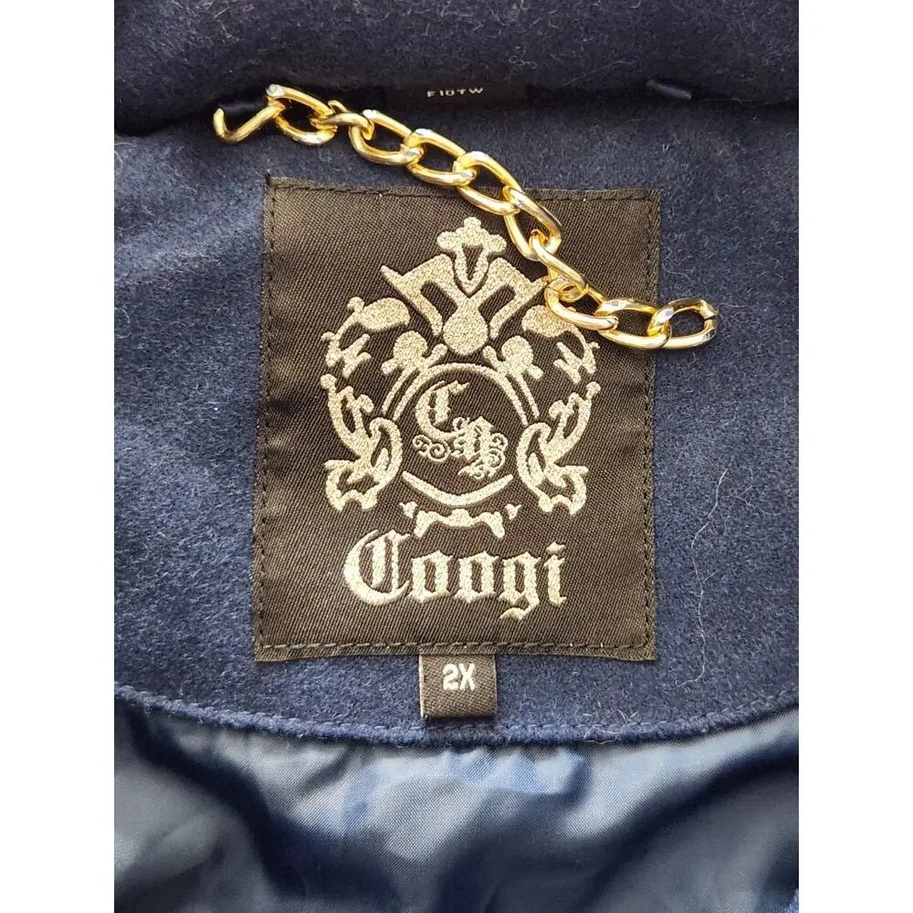 Coogi Women's Logo Rainbow Full Zip Navy Wool Varsity Jacket Fur Hood Size XXL - Picture 5 of 13